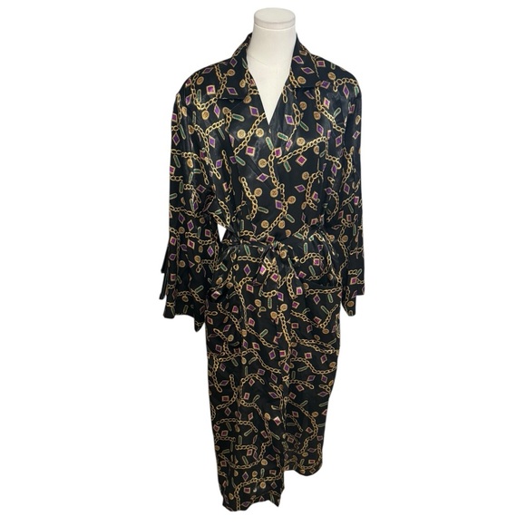 VINTAGE Nordstrom Lingerie Long Robe Gold Chain Jewel Silky Cozy Pendant Size‎ L - Picture 1 of 6